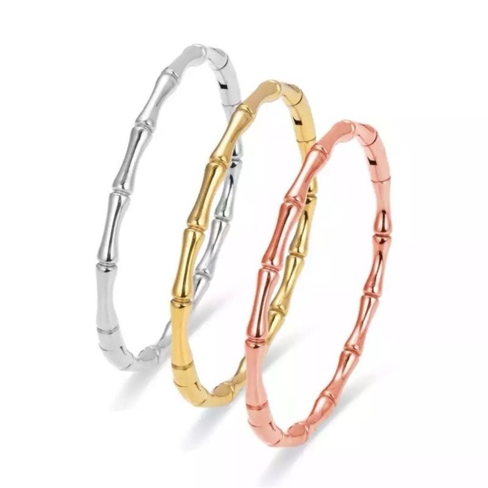 Three Bamboo Design Bangles in Mixed Metals Set of three NEW